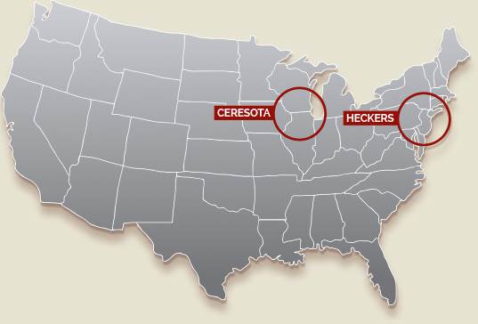 Heckers and Ceresota locations map
